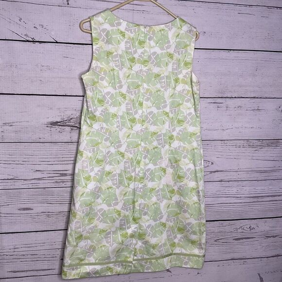 Vtg Cleo Women’s‎ Green Shift Dress 12P Monstera Leaves All Over Cotton Unlined - Picture 6 of 8